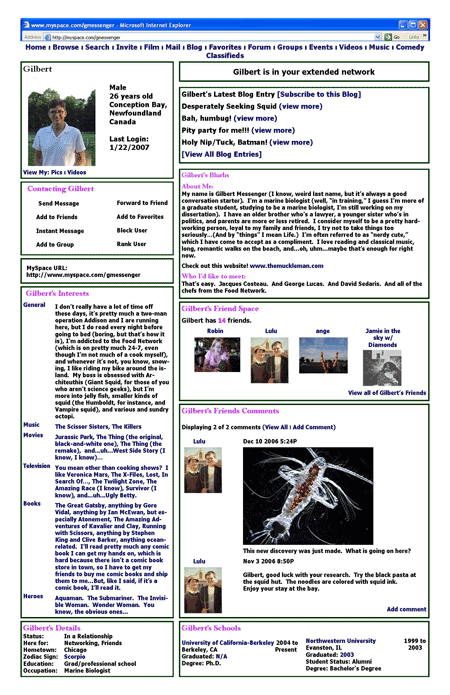 Gilbert's Myspace Page