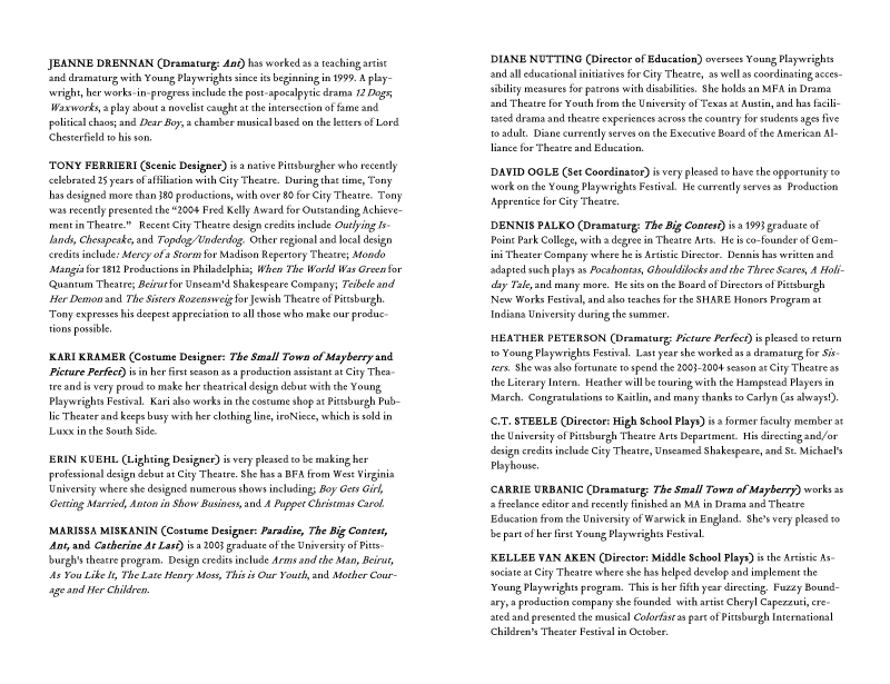 Pages 12 and 13 of the Young Playwrights Playbill