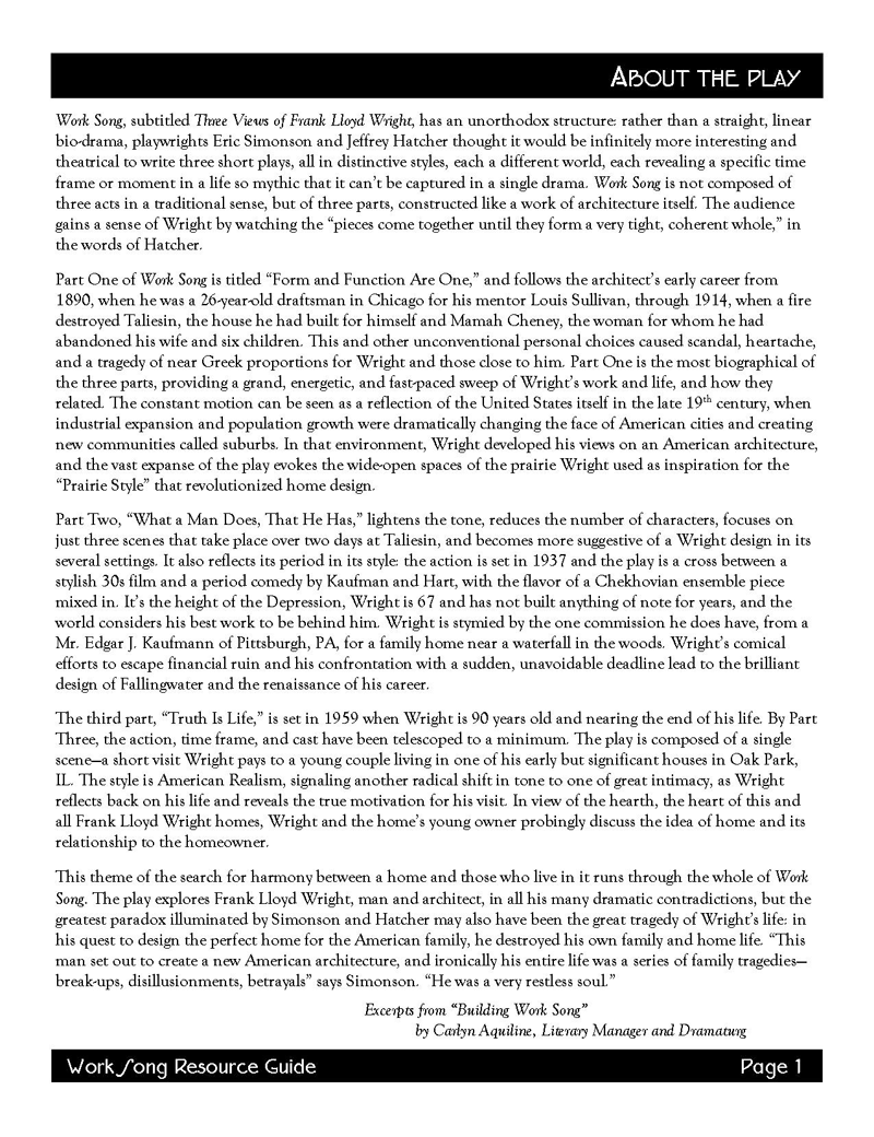 Page 1 of the Work Song Resource Guide