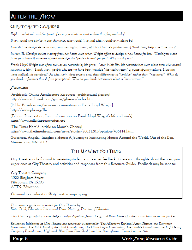 Page 8 of the Work Song Resource Guide